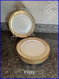 Vintage Limoges France Unique 9.75 Gold Scroll Trim 6- Dinner Plates