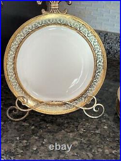 Vintage Limoges France Unique 9.75 Gold Scroll Trim 6- Dinner Plates