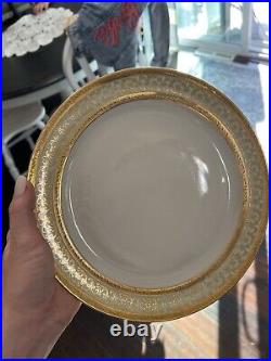 Vintage Limoges France Unique 9.75 Gold Scroll Trim 6- Dinner Plates