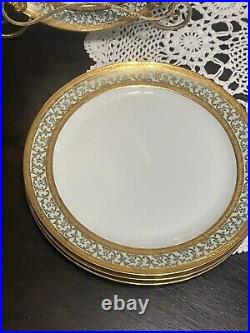 Vintage Limoges France Unique 9.75 Gold Scroll Trim 6- Dinner Plates