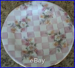 Vintage MacKenzie Childs Honeymoon Rose Petal Pink Dinner Plate Gold Rim 12
