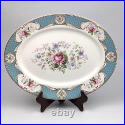 Vintage Myott Son & Co Staffordshire Rose Blue Gold Set Platter Dinner Plates