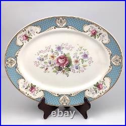 Vintage Myott Son & Co Staffordshire Rose Blue Gold Set Platter Dinner Plates