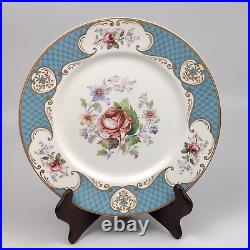 Vintage Myott Son & Co Staffordshire Rose Blue Gold Set Platter Dinner Plates