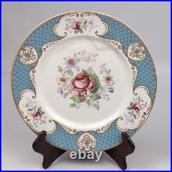 Vintage Myott Son & Co Staffordshire Rose Blue Gold Set Platter Dinner Plates