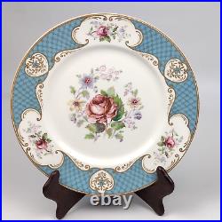 Vintage Myott Son & Co Staffordshire Rose Blue Gold Set Platter Dinner Plates