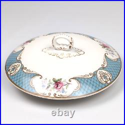 Vintage Myott Son & Co Staffordshire Rose Blue Gold Set Platter Dinner Plates