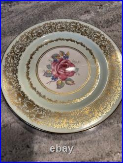Vintage Paragon Double Warranty 10.5 In Dinner Plates-6 Pale Green Gold W Floral
