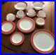 Vintage-Pyrex-Pink-Flamingo-Red-GOLD-TRIM-16pc-Dinner-Salad-Plates-Cup-Saucers-01-as