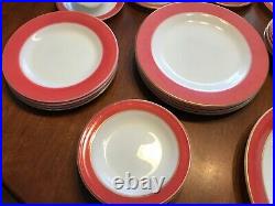 Vintage Pyrex Pink Flamingo Red GOLD TRIM 16pc Dinner & Salad Plates Cup Saucers