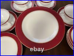 Vintage Pyrex Pink Flamingo Red GOLD TRIM 20pc Dinner Bread Plates Cup Saucers