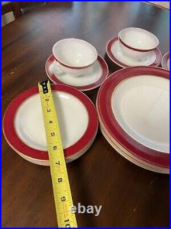 Vintage Pyrex Pink Flamingo Red GOLD TRIM 20pc Dinner Bread Plates Cup Saucers