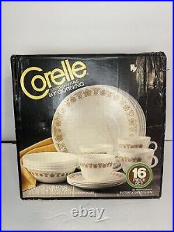 Vintage Rare Corelle By Corning Butterfly Gold 16 Piece Set NOS 16-4-N With Box