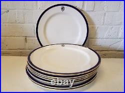 Vintage Royal Worcester 8 Set of Dinner Plates Cobalt Blue and Gold Trim