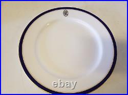 Vintage Royal Worcester 8 Set of Dinner Plates Cobalt Blue and Gold Trim