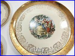 Vintage Sabin Crest O Gold, 22K Gold Colonial Dessert Plate Set (8), Victorian