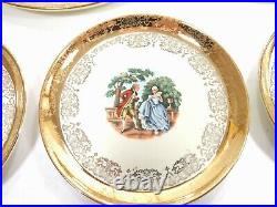 Vintage Sabin Crest O Gold, 22K Gold Colonial Dessert Plate Set (8), Victorian