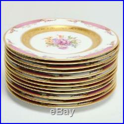 Vintage Set Of 12 Black Knight King's Rose Gold Encrusted Dinner Plates