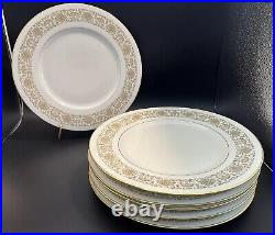 Vintage Set Of 8 Gold Trim Dinner Plates, Hutschenreuther, Bavaria 10.5