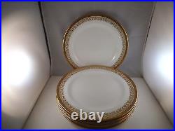 Vintage Set of 6 Royal Cauldon England Dinner Plates Gold Encrusted Rim Flower B