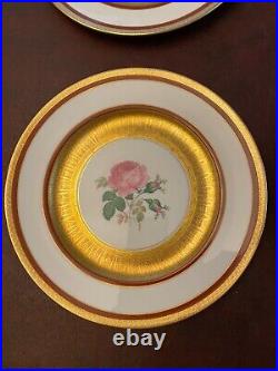 Vintage Set of 6 Royal China 22K Karat Gold Dinner Plates Rose Floral