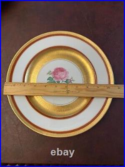 Vintage Set of 6 Royal China 22K Karat Gold Dinner Plates Rose Floral