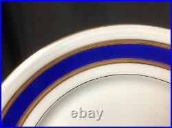 Vintage Set of 8 Robert Haviland Limoges 9&5/8 Dinner Plates Blue & Gold Rim