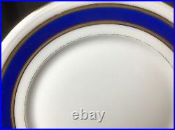 Vintage Set of 8 Robert Haviland Limoges 9&5/8 Dinner Plates Blue & Gold Rim