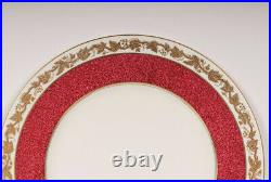 Vintage Wedgwood WHITEHALL POWDER RUBY 11 Dinner Plates Gold Leaf Edge Set 14