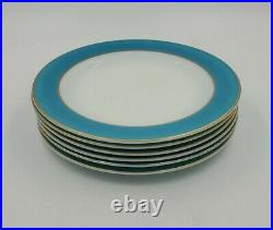 Vtg 50s Pyrex Dinnerware Turquoise Blue Gold Rim 10 Dinner Plate VGC Lot of 6