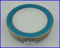 Vtg 50s Pyrex Dinnerware Turquoise Blue Gold Rim 10 Dinner Plate VGC Lot of 6