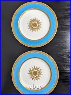 Vtg Antique Brownfield's TIFFANY & Co Blue Gold Cabinet Plates Rare (Set of 2)