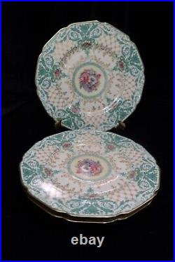 Vtg Black Knight Bavaria 3 Dinner Plates Green Scrolls Gold Lattice 9 1/4 Wide