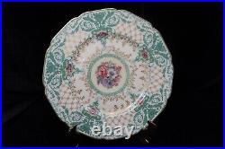 Vtg Black Knight Bavaria 3 Dinner Plates Green Scrolls Gold Lattice 9 1/4 Wide