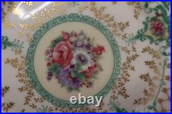 Vtg Black Knight Bavaria 3 Dinner Plates Green Scrolls Gold Lattice 9 1/4 Wide