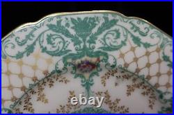 Vtg Black Knight Bavaria 3 Dinner Plates Green Scrolls Gold Lattice 9 1/4 Wide