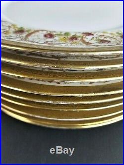 Vtg Set of 11 LIMOGES M Redon Scroll Flower Gold Encrusted 10 1/2 Dinner Plate