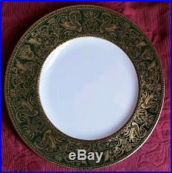 WEDGWOOD Florentine Bone China Dinner Plate, Dark Green & Gold, Set of 12