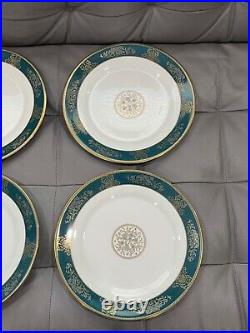 Wedgwood Bone China Agincourt Blue & Gold Porcelain Set of 8 Dinner Plates