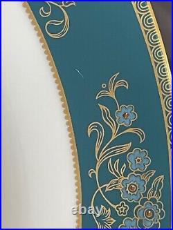 Wedgwood Bone China Agincourt Blue & Gold Porcelain Set of 8 Dinner Plates