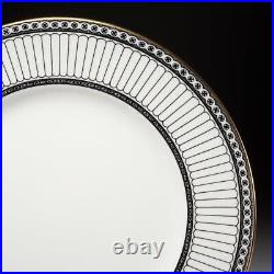 Wedgwood Colonnade Black Ulander White Gold Dinner Plates 10.75dia 4pcs B