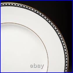 Wedgwood Colonnade Black Ulander White Gold Dinner Plates 10.75dia 6pcs A