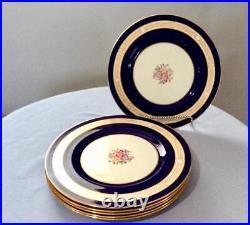 Wedgwood cobalt & gold floral center bone china 10 3/4in. 6 dinner plates W3764