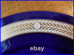 Wedgwood cobalt & gold floral center bone china 10 3/4in. 6 dinner plates W3764