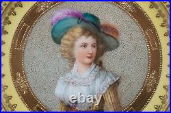 Wehsener Dresden Hand Painted Yellow Raised Gold Blonde Lady Portrait Plate