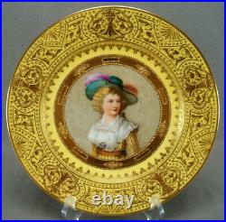 Wehsner Dresden Hand Painted Yellow Raised Gold Blonde Lady Portrait Plate