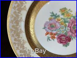 Wheeling Decorating Gold Encrusted Cabinet Dinner Plates Set of 8 Flowers 359