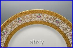 William Guerin Limoges Gold Encrusted Rim Rose Dinner Cabinet Plate 9 7/8 Pair