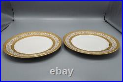 William Guerin Limoges Gold Encrusted Rim Rose Dinner Cabinet Plate 9 7/8 Pair