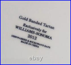 Williams Sonoma Gold Banded Tartan Plaid Dinner Plates Set of 4 Christmas 2012